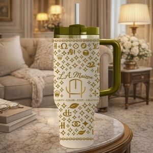 L.A. Maizon Olive Green & Gold Logo Tumbler